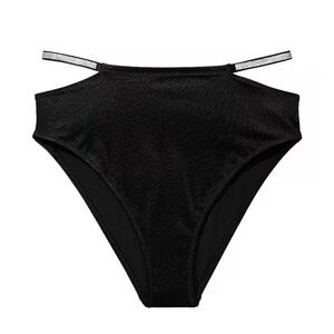 NWT Victoria’s Secret Black Rhinestone High Waist Cheeky Bikini Bottom M